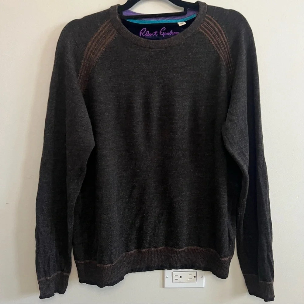 Robert Graham Men's Dark Brown 100% Wool Crewneck Sweater Business Work Classic